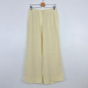 Vtg J.Jill Linen Wide Leg Pants Size 10 Butter Yellow High Rise Trousers Lined